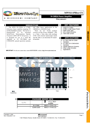 MWS11-PH41-CS datasheet - W-CMDA Power Amplifier
