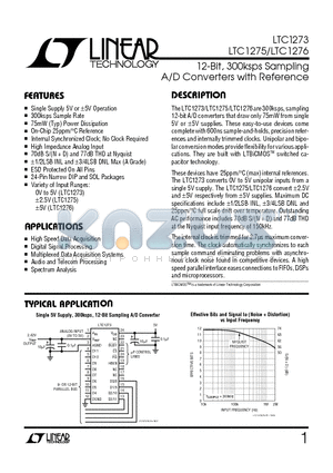 LTC1273ACN datasheet - 12-Bit, 300ksps Sampling A/D Converters with Reference