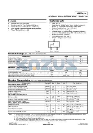 MMBT4124 datasheet - NPN SMALL SIGNAL SURFACE MOUNT TRANSISTOR