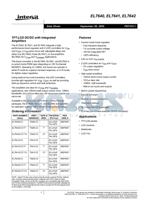 EL7642ILTZ-T7 datasheet - TFT-LCD DC/DC with Integrated Amplifiers