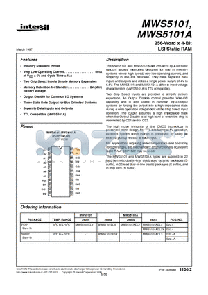 MWS5101AEL2 datasheet - 256-Word x 4-Bit LSI Static RAM