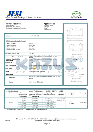 ILCX05-JB9F18-20.000 datasheet - 4 Pad Ceramic Package, 5.5 mm x 11.9 mm