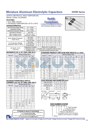 NSRW100M10V4X5F datasheet - Miniature Aluminum Electrolytic Capacitors