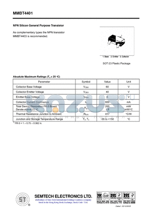 MMBT4401 datasheet - NPN Silicon General Purpose Transistor