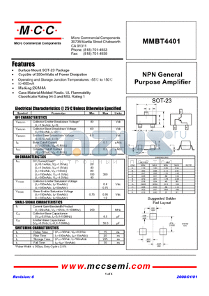 MMBT4401 datasheet - NPN General Purpose Amplifier