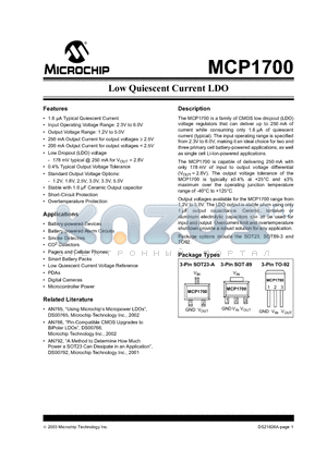 MCP1700-1202EMB datasheet - Low Quiescent Current LDO