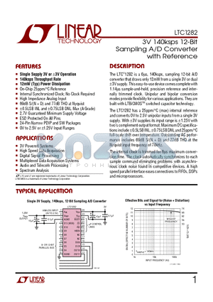 LTC1282AC datasheet - 3V 140ksps 12-Bit Sampling A/D Converter with Reference