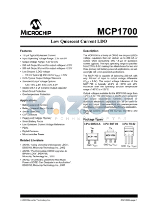 MCP1700-1802EMB datasheet - Low Quiescent Current LDO