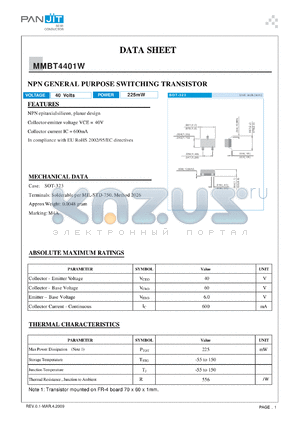 MMBT4401W datasheet - NPN GENERAL PURPOSE SWITCHING TRANSISTOR