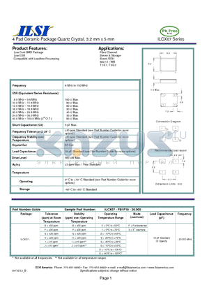 ILCX07-BB9F18-20.000 datasheet - 4 Pad Ceramic Package Quartz Crystal, 3.2 mm x 5 mm