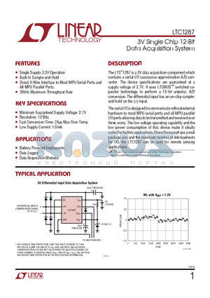 LTC1287BCN8 datasheet - 3V Single Chip 12-Bit Data Acquisition System