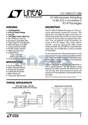 LTC1288CS8 datasheet - 3V Micropower Sampling 12-Bit A/D Converters in SO-8 Packages