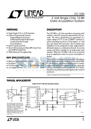 LTC1289BC datasheet - 3 Volt Single Chip 12-Bit Data Acquisition System