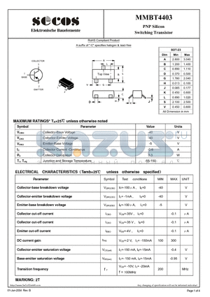 MMBT4403 datasheet - Switching Transistor