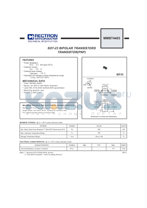 MMBT4403 datasheet - SOT-23 BIPOLAR TRANSISTORS TRANSISTOR(PNP)