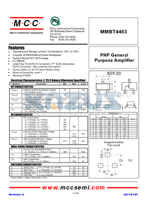 MMBT4403 datasheet - PNP General Purpose Amplifier