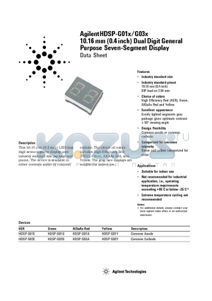 HDSP-G01G datasheet - Agilent HDSP-G01x/G03x 10.16 mm (0.4 inch) Dual Digit General Purpose Seven-Segment Display