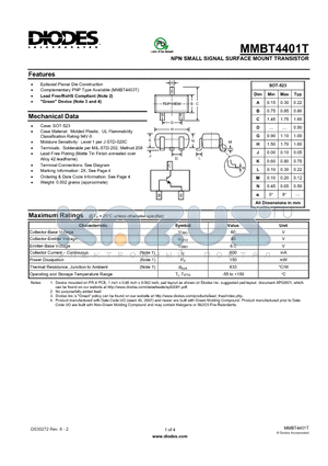 MMBT4401T_2 datasheet - NPN SMALL SIGNAL SURFACE MOUNT TRANSISTOR