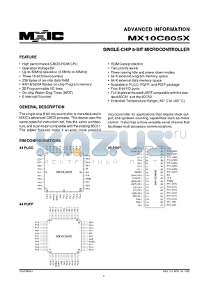 MX10C8050QC datasheet - SINGLE-CHIP 8-BIT MICROCONTROLLER