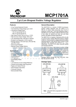 MCP1701A-3302I/MB datasheet - 2lA Low-Dropout Positive Voltage Regulator