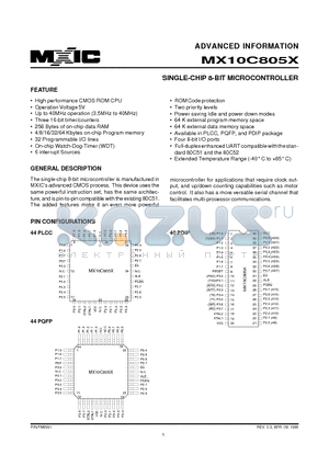 MX10C8050PI datasheet - SINGLE-CHIP 8-BIT MICROCONTROLLER