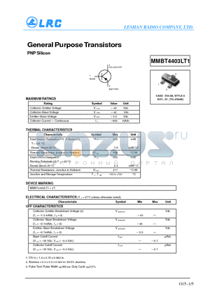MMBT4403LT1 datasheet - General Purpose Transistor(PNP Silicon)