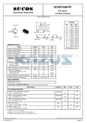 MMBT4403W datasheet - Switching Transistor