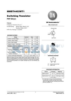 MMBT4403WT1 datasheet - Switching Transistor PNP Silicon