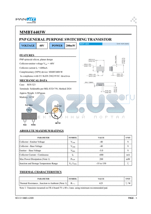 MMBT4403W_09 datasheet - PNP GENERAL PURPOSE SWITCHING TRANSISTOR