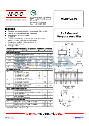 MMBT4403_11 datasheet - PNP General Purpose Amplifier