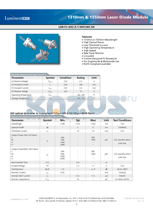 LDR-FC-31Z-U-T-DMFCNE datasheet - 1310nm & 1550nm Laser Diode Module