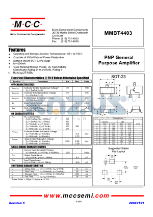 MMBT4403_08 datasheet - NPN General Purpose Amplifier