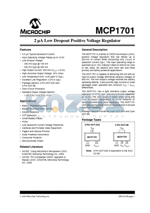 MCP1701T-3302I/CB datasheet - 2 lA Low Dropout Positive Voltage Regulator