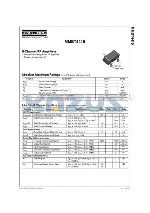 MMBT4416 datasheet - N-Channel RF Amplifiers