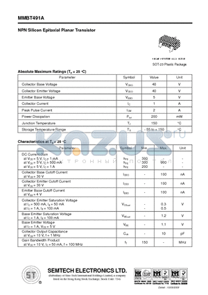 MMBT491A datasheet - NPN Silicon Epitaxial Planar Transistor