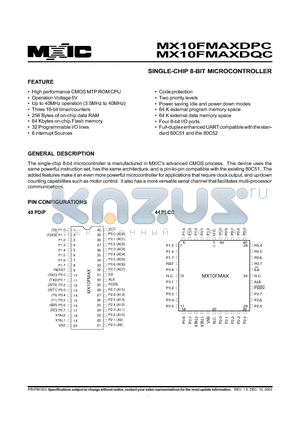 MX10FMAXDPC datasheet - SINGLE-CHIP 8-BIT MICROCONTROLLER