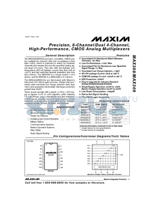 MAX308CPE datasheet - Precision, 8-Channel/Dual 4-Channel, High-Performance, CMOS Analog Multiplexers