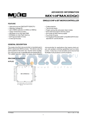 MX10FMAXDQC datasheet - SINGLE-CHIP 8-BIT MICROCONTROLLER