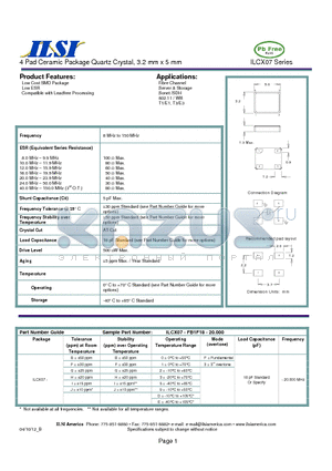 ILCX07-FF5F18-20.000 datasheet - 4 Pad Ceramic Package Quartz Crystal, 3.2 mm x 5 mm