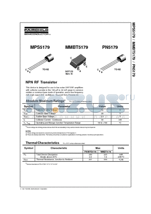 MMBT5179 datasheet - NPN RF Transistor