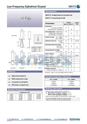 MX1V datasheet - Low Frequency Cylindrical Crystal