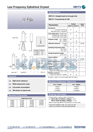 MX1V-ON datasheet - Low Frequency Cylindrical Crystal