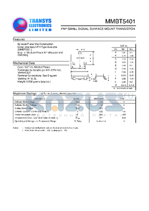 MMBT5401 datasheet - PNP SMALL SIGNAL SURFACE MOUNT TRANSISTOR