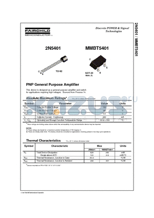 MMBT5401 datasheet - PNP General Purpose Amplifier