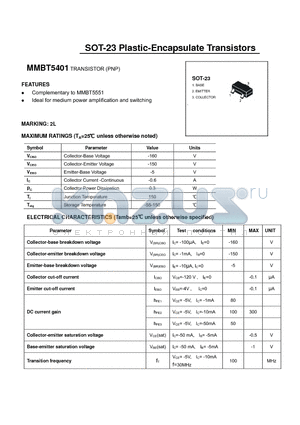 MMBT5401 datasheet - SOT-23 Plastic-Encapsulate Transistors
