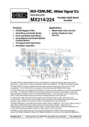 MX224 datasheet - Variable Split Band Inverter