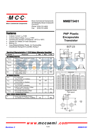 MMBT5401 datasheet - PNP Plastic Encapsulate Transistor