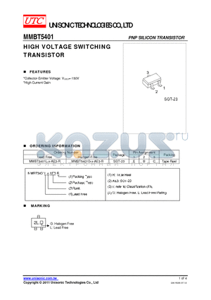 MMBT5401L-X-AE3-R datasheet - HIGH VOLTAGE SWITCHING TRANSISTOR