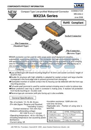 MX23A18NF2 datasheet - Compact Type Low-profiled Waterproof Connector