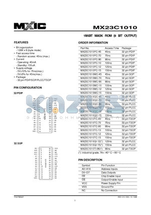 MX23C1010PC-45 datasheet - 1M-BIT MASK ROM (8 BIT OUTPUT)